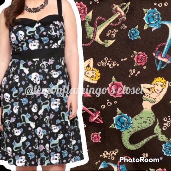 Torrid retro chic mermaid tattoo skulls swing style dress - Picture 1 of 6